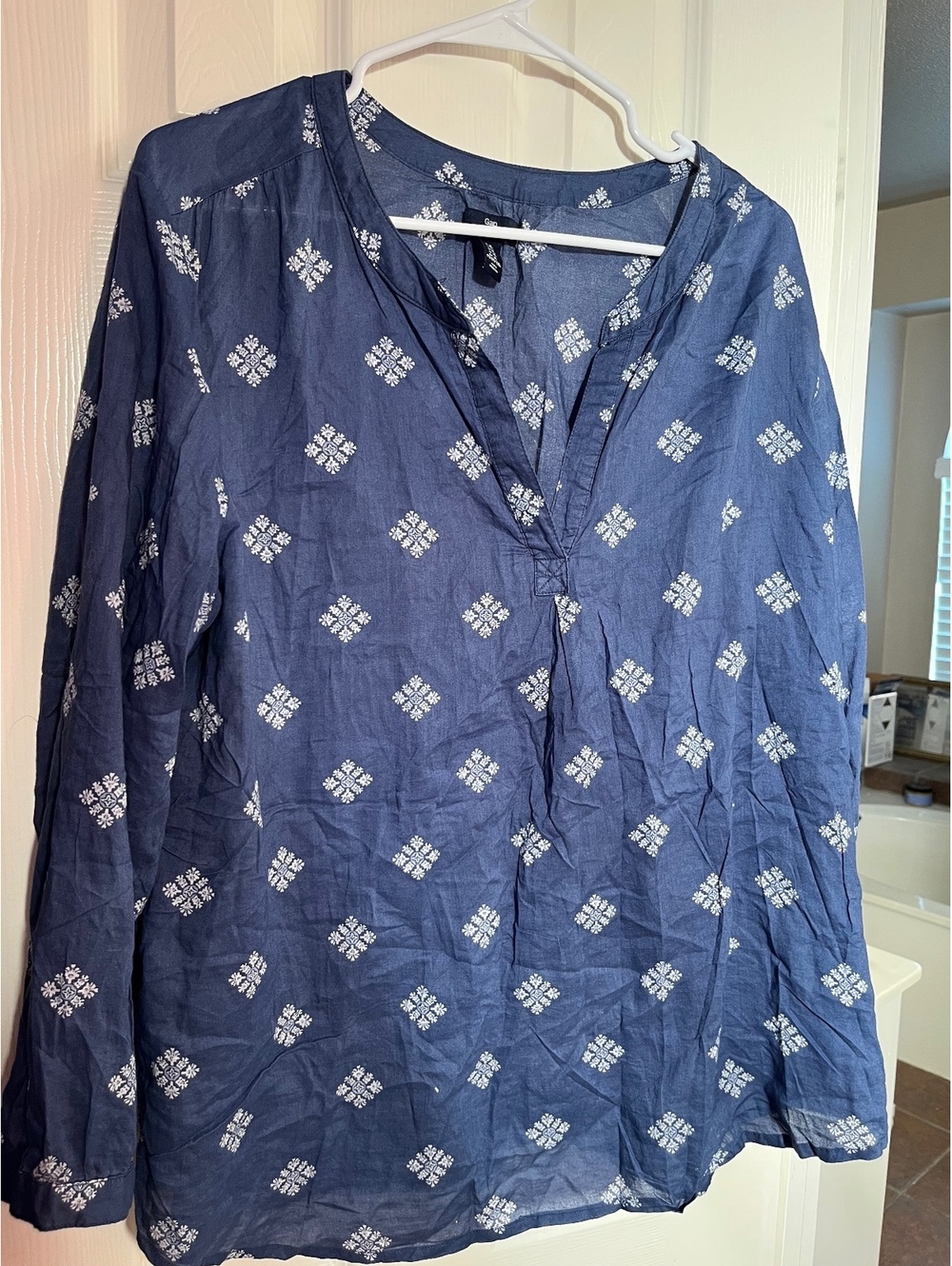 Gap Women's Navy Blue Long Sleeve Printed Tunic Top Size XS